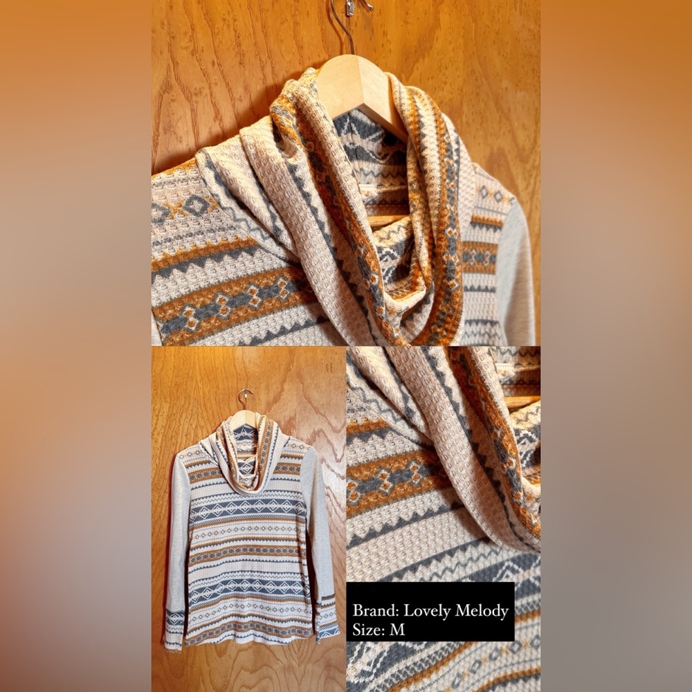 Western Style Long Sleeve Shirt with Aztec Light Weight Knit Detail